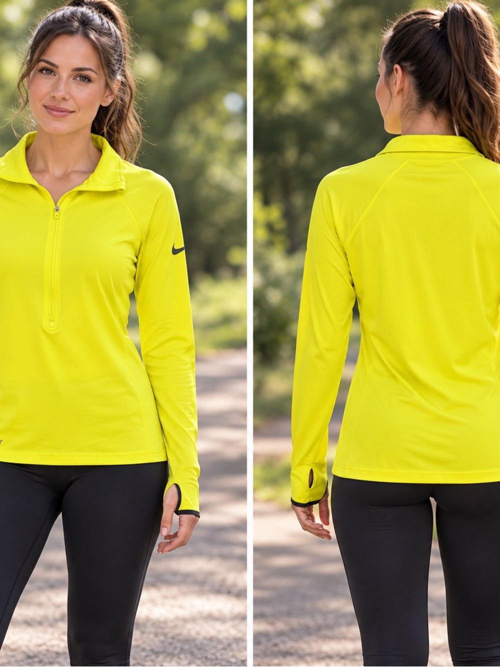 Nike Women's Neon Yellow Half-Zip Performance Top